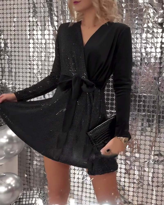 Schnürkleid Sexy Wickelbrust Paillettensamt