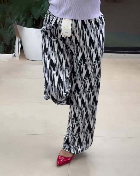Hose lässig hohe Taille bedruckt