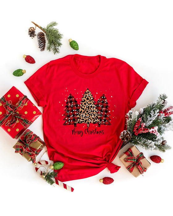 Rundhals-T-shirt mit weihnachtsbaum-print