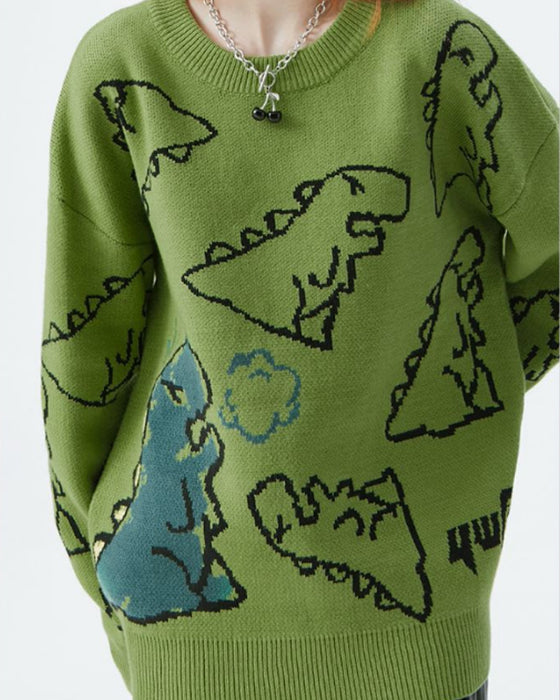 Lässiger Pullover mit Rundhalsausschnitt und Dinosauriermuster