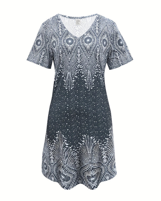 Kleid Bedruckt Kurzärmlig Lässig