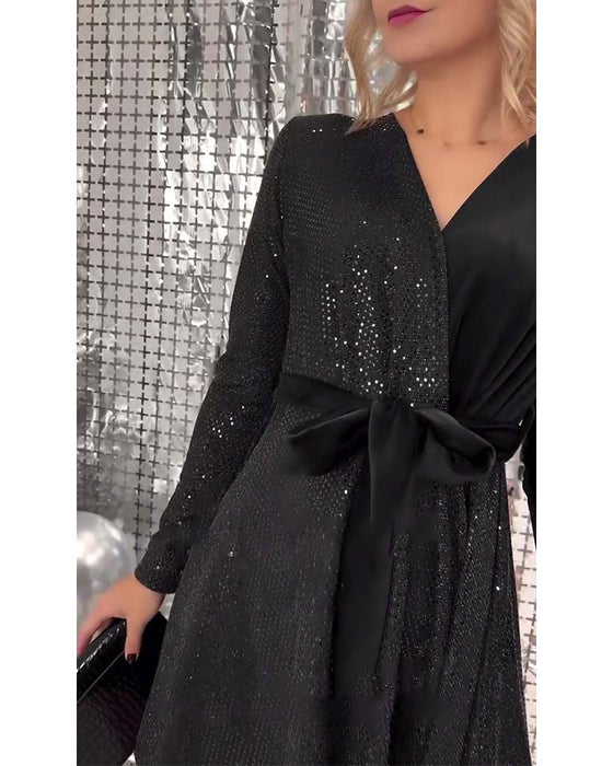 Schnürkleid Sexy Wickelbrust Paillettensamt