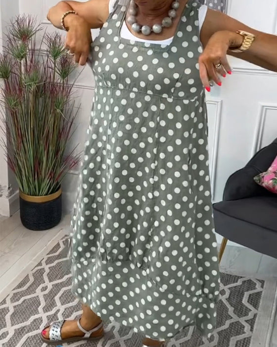 Ärmelloses Freizeitkleid mit Polka Dot-Print