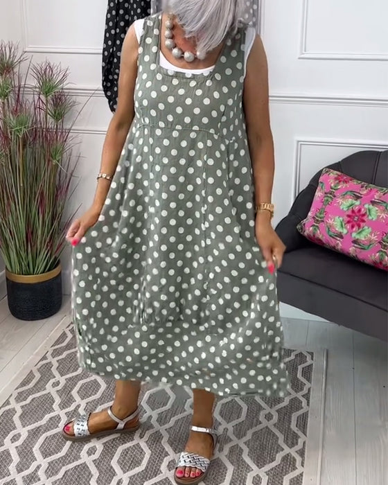 Ärmelloses Freizeitkleid mit Polka Dot-Print