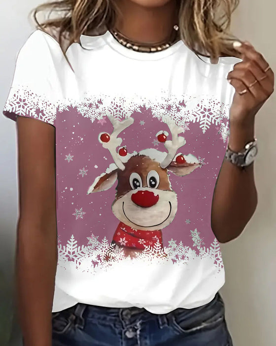 Schickes t-shirt mit weihnachtlichem rentier-print