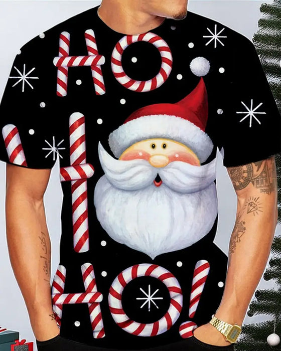 Herren-T-Shirt mit Rundhalsausschnitt und Weihnachtsmann-Aufdruck