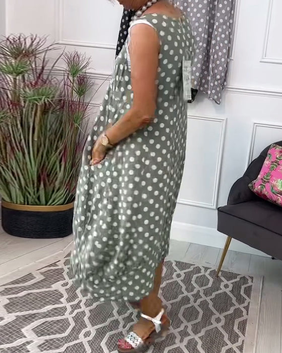 Ärmelloses Freizeitkleid mit Polka Dot-Print