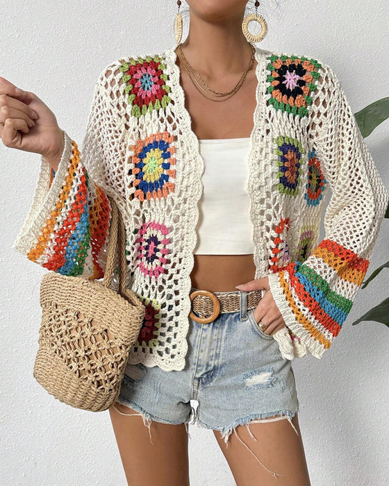 Lässiger bunter cardigan mit hohlen ärmeln