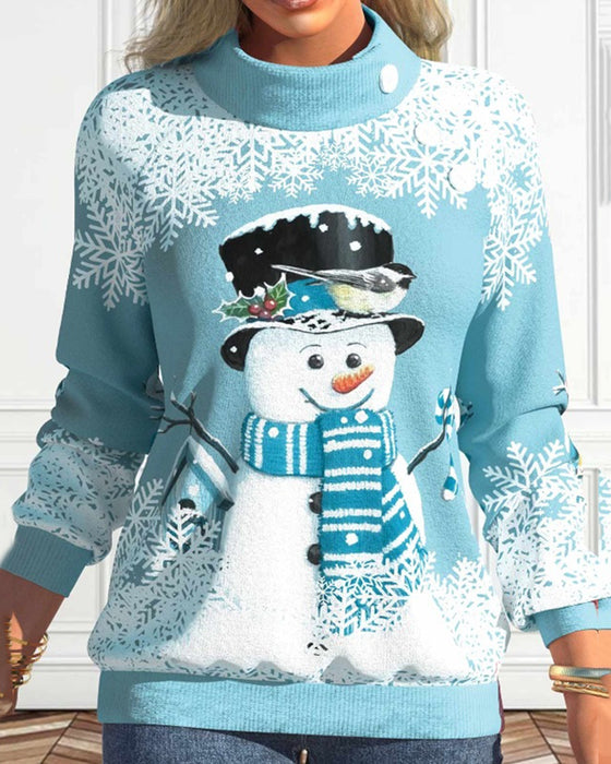 Sweatshirt mit Schneemann-Print und Stehkragen