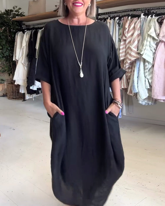 Kleid Locker Lässig Baumwolle und Leinen