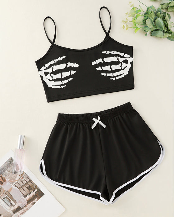 Lässiges camisole-shorts-set mit aufdruck