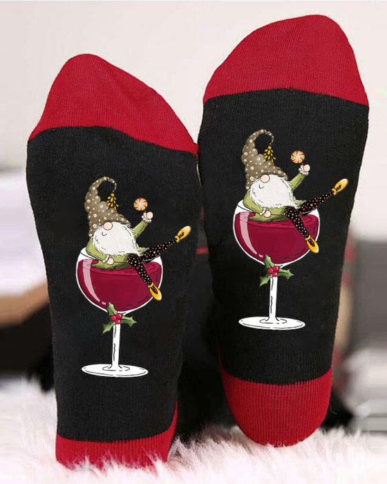 🧦Weihnachtswichtel Weinglas Unisex-Crew-Socken🧦