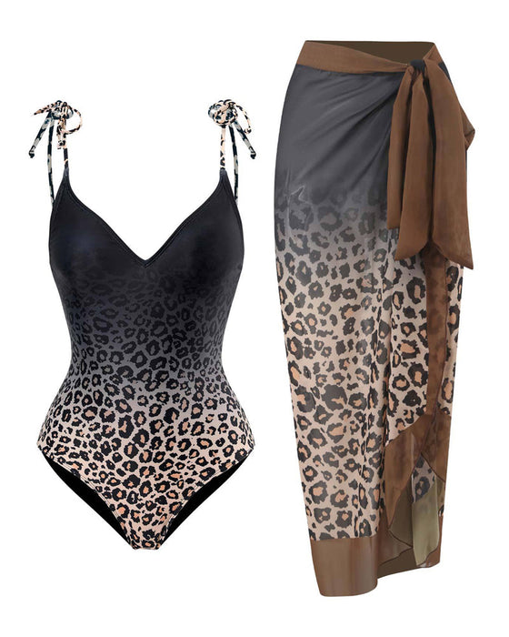 Einteiliger Badeanzug mit Leopardenmuster und Bedeckung
