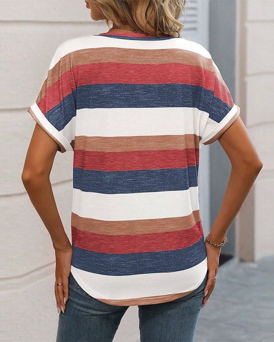 T-Shirt mit V-Ausschnitt und kurzen Ärmeln und Farbblockierung