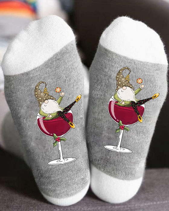 🧦Weihnachtswichtel Weinglas Unisex-Crew-Socken🧦