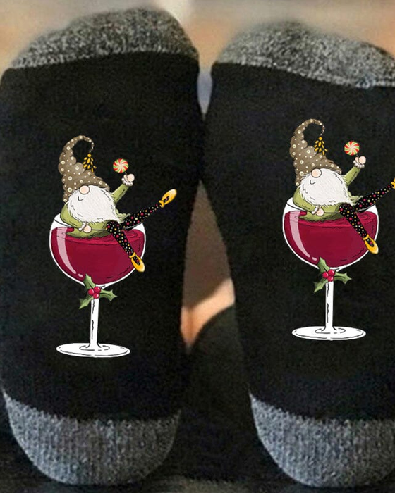 🧦Weihnachtswichtel Weinglas Unisex-Crew-Socken🧦