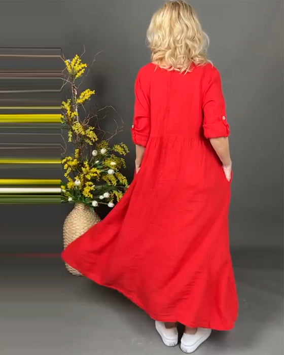 Kleid aus einfarbigem Baumwoll- und Leinenmaterial