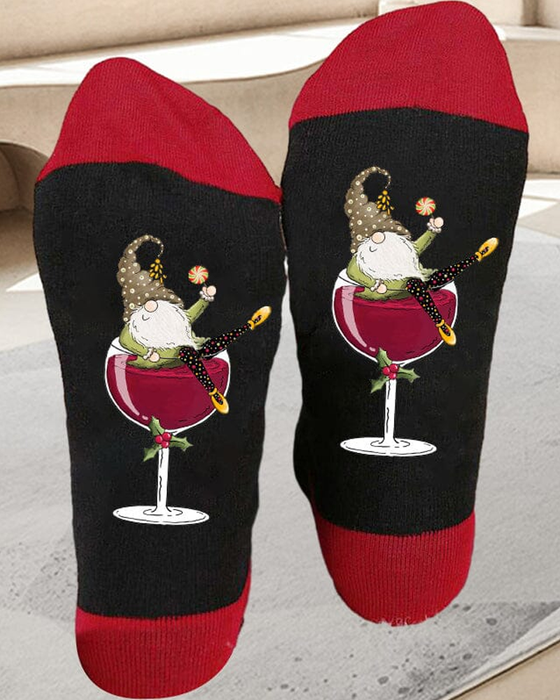 🧦Weihnachtswichtel Weinglas Unisex-Crew-Socken🧦