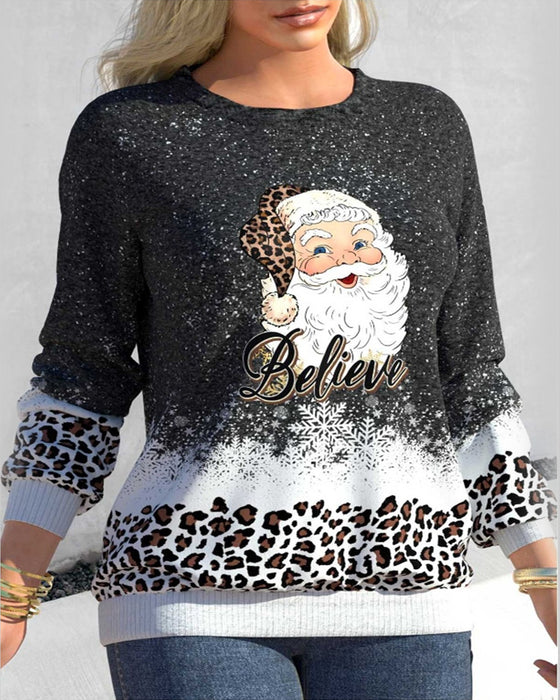 Sweatshirt mit Weihnachtsmann- und Leopardenmuster